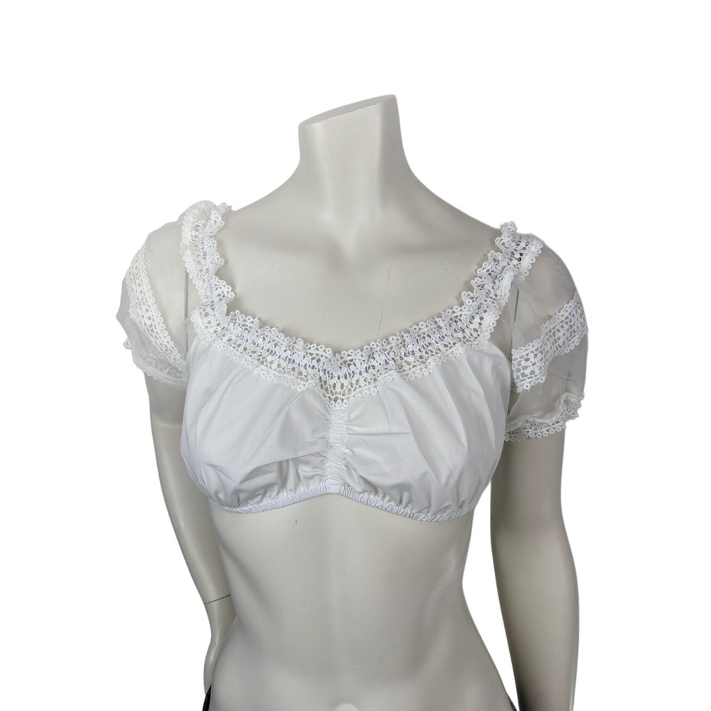 Milkmaid White Lace Crop Top Puffy Shoulders Size‎ XSmall Cottagecore Hippycore